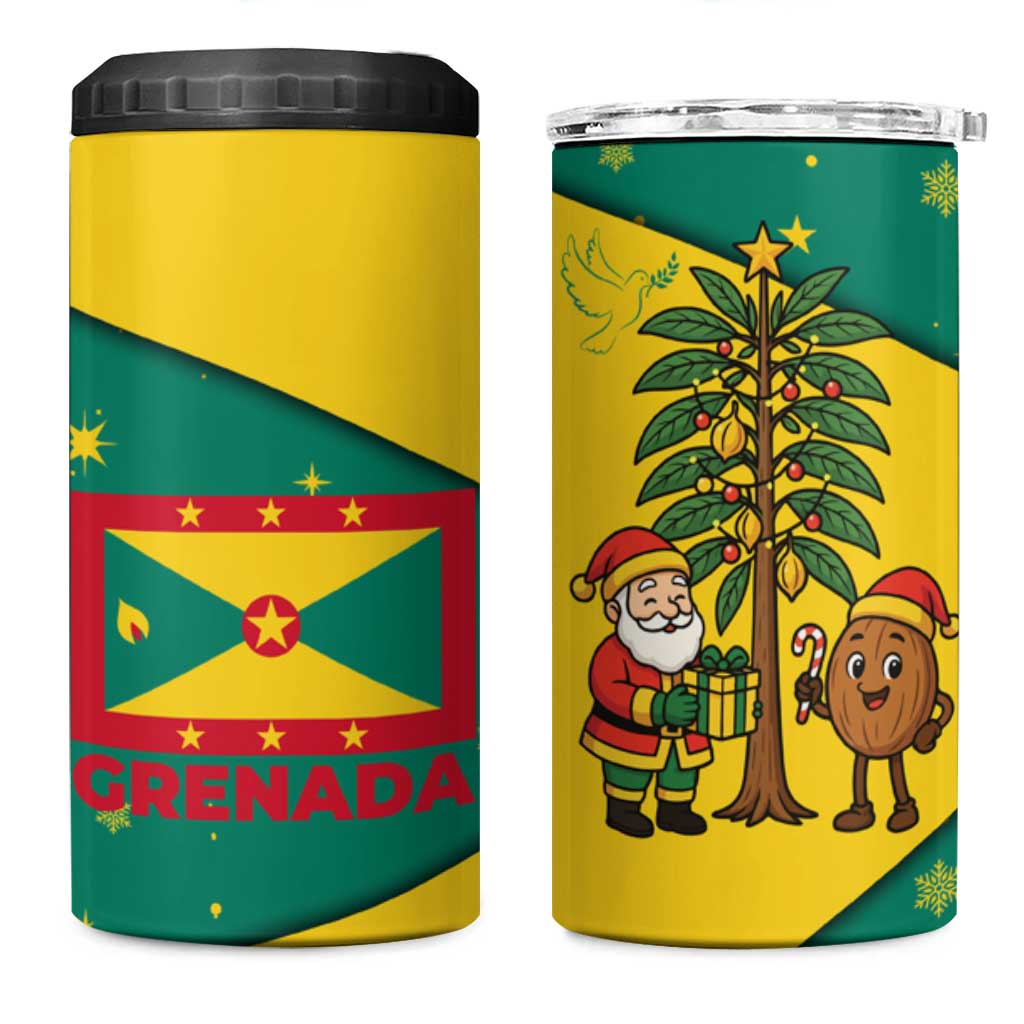 Grenada Christmas 4 in 1 Can Cooler Tumbler with Santa Nutmeg Tree Peace Dove and Festive Gift Design - Wonder Print Shop
