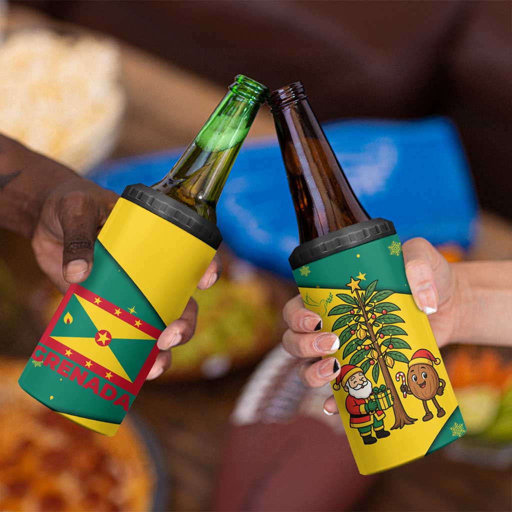 Grenada Christmas 4 in 1 Can Cooler Tumbler with Santa Nutmeg Tree Peace Dove and Festive Gift Design - Wonder Print Shop