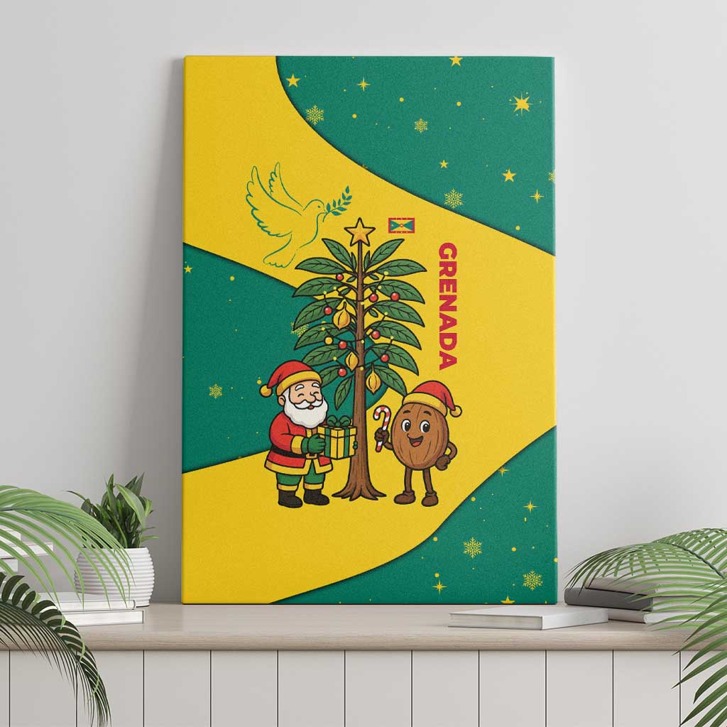 Grenada Christmas Canvas Wall Art with Santa Nutmeg Tree Peace Dove and Festive Gift Design - Wonder Print Shop