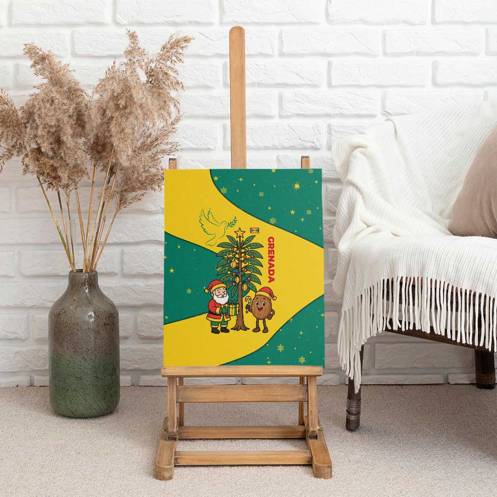Grenada Christmas Canvas Wall Art with Santa Nutmeg Tree Peace Dove and Festive Gift Design - Wonder Print Shop