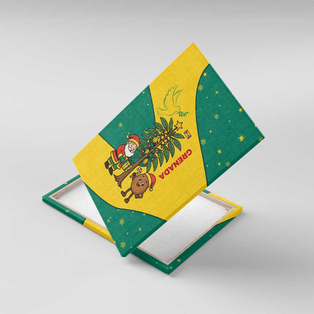 Grenada Christmas Canvas Wall Art with Santa Nutmeg Tree Peace Dove and Festive Gift Design - Wonder Print Shop