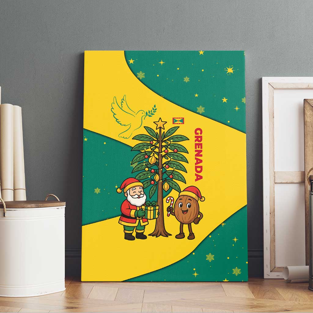Grenada Christmas Canvas Wall Art with Santa Nutmeg Tree Peace Dove and Festive Gift Design - Wonder Print Shop