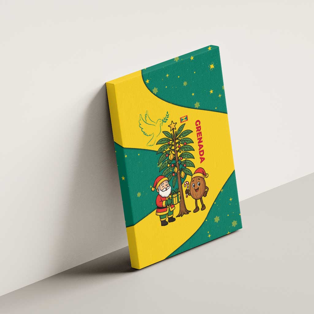 Grenada Christmas Canvas Wall Art with Santa Nutmeg Tree Peace Dove and Festive Gift Design - Wonder Print Shop