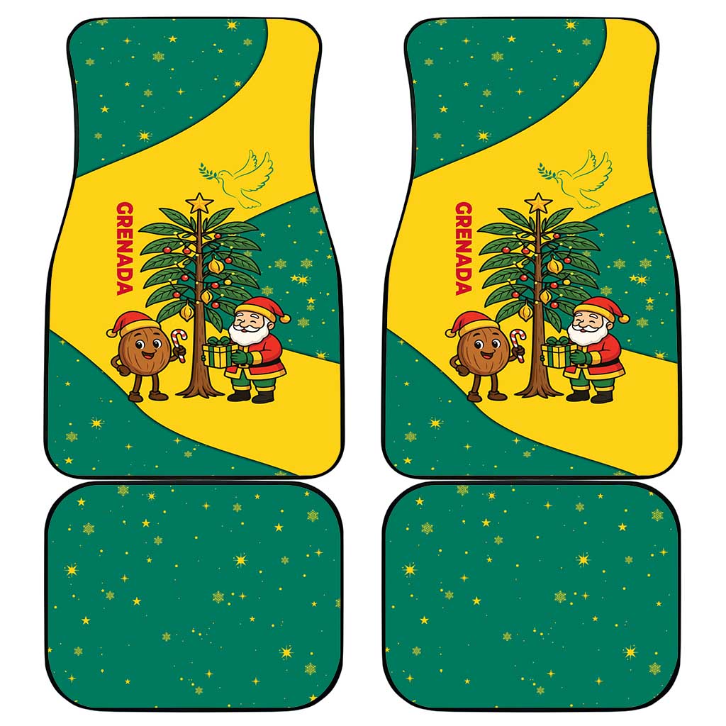 Grenada Christmas Car Mats with Santa Nutmeg Tree Peace Dove and Festive Gift Design - Wonder Print Shop