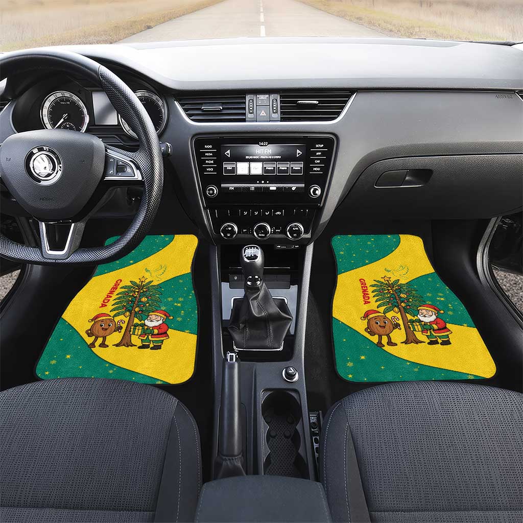 Grenada Christmas Car Mats with Santa Nutmeg Tree Peace Dove and Festive Gift Design - Wonder Print Shop