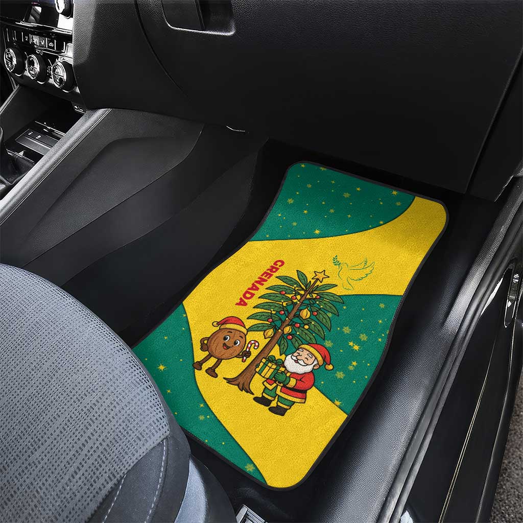 Grenada Christmas Car Mats with Santa Nutmeg Tree Peace Dove and Festive Gift Design - Wonder Print Shop