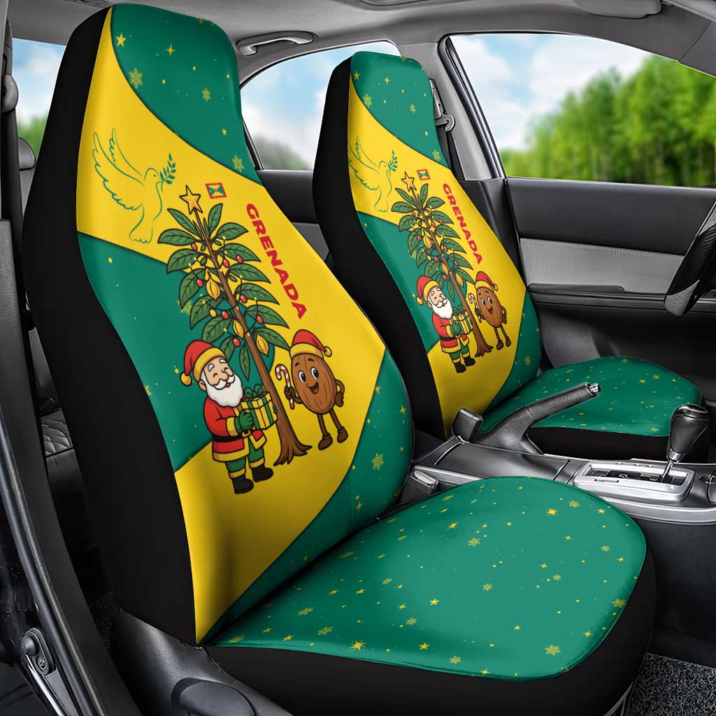 Grenada Christmas Car Seat Cover with Santa Nutmeg Tree Peace Dove and Festive Gift Design - Wonder Print Shop