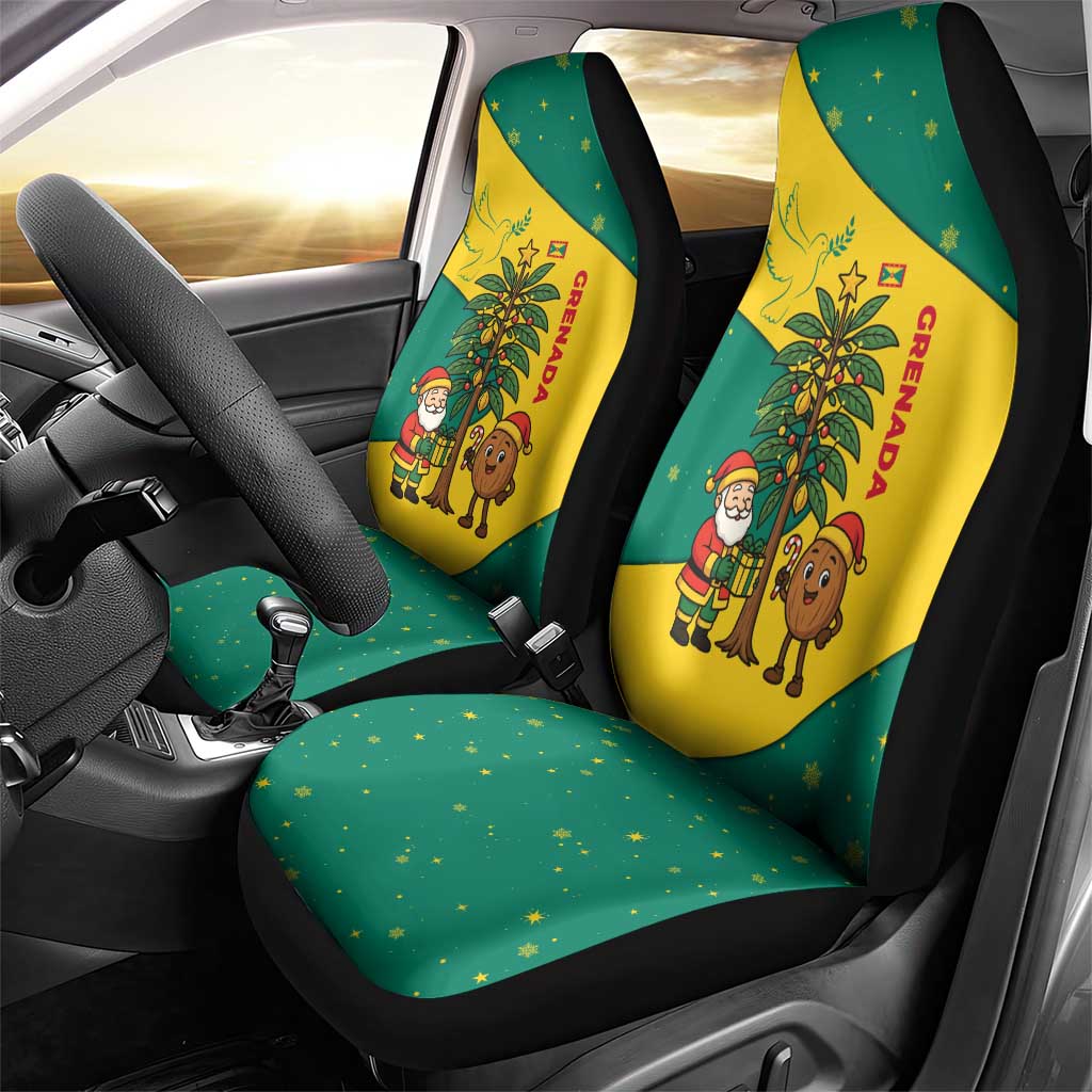 Grenada Christmas Car Seat Cover with Santa Nutmeg Tree Peace Dove and Festive Gift Design - Wonder Print Shop