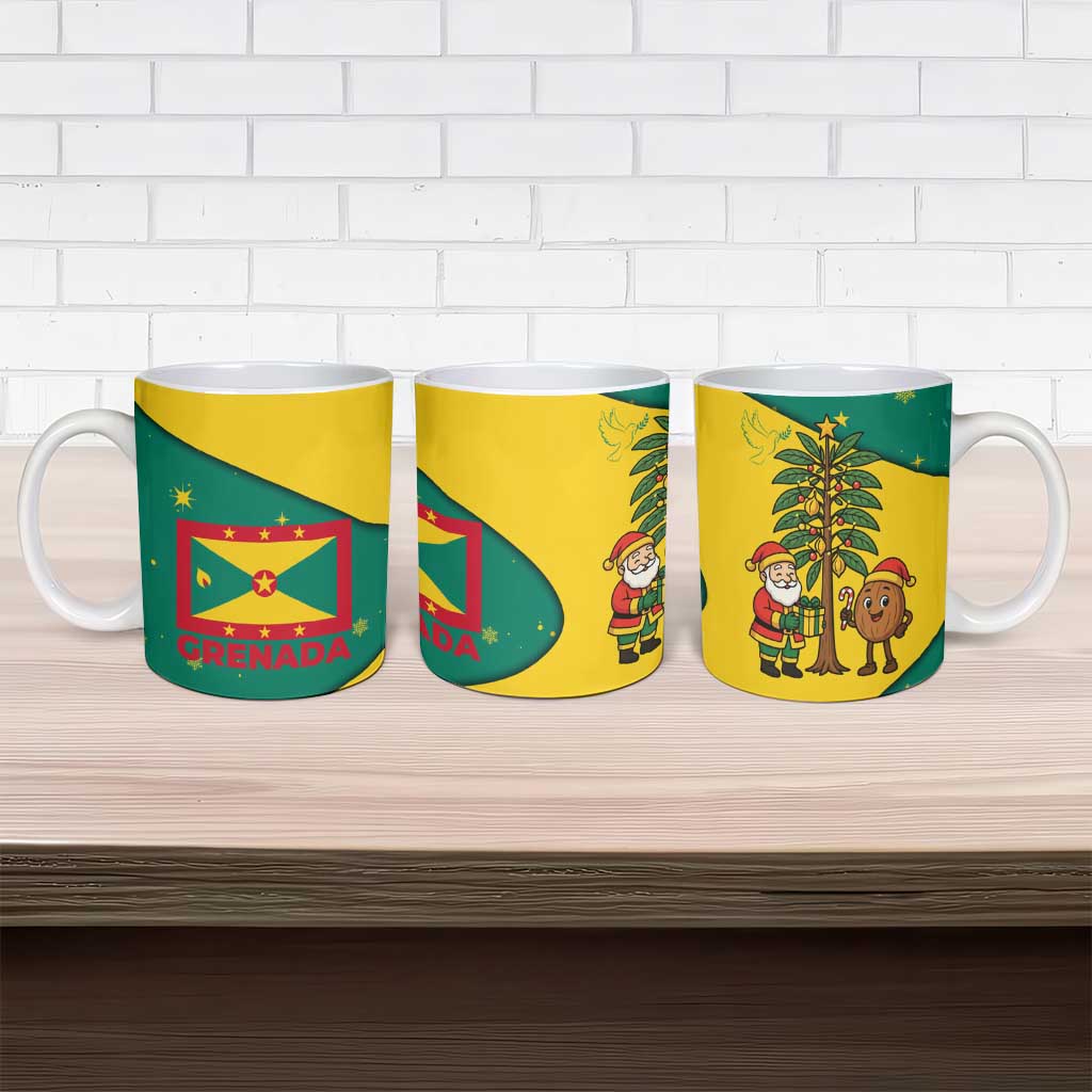 Grenada Christmas Ceramic Mug with Santa Nutmeg Tree Peace Dove and Festive Gift Design - Wonder Print Shop