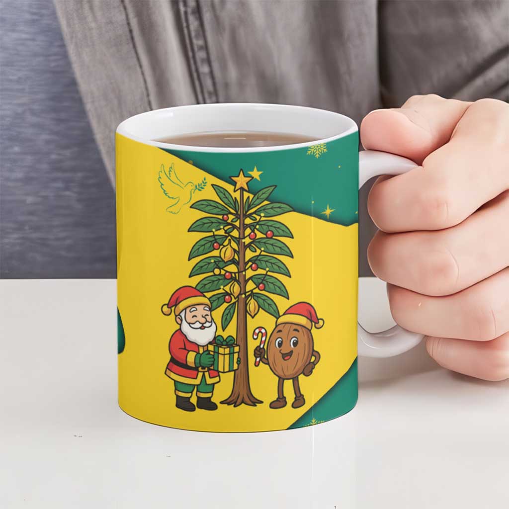 Grenada Christmas Ceramic Mug with Santa Nutmeg Tree Peace Dove and Festive Gift Design - Wonder Print Shop