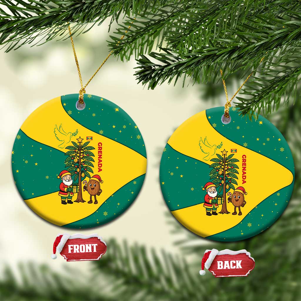 Grenada Christmas Ceramic Ornament with Santa Nutmeg Tree Peace Dove and Festive Gift Design - Wonder Print Shop