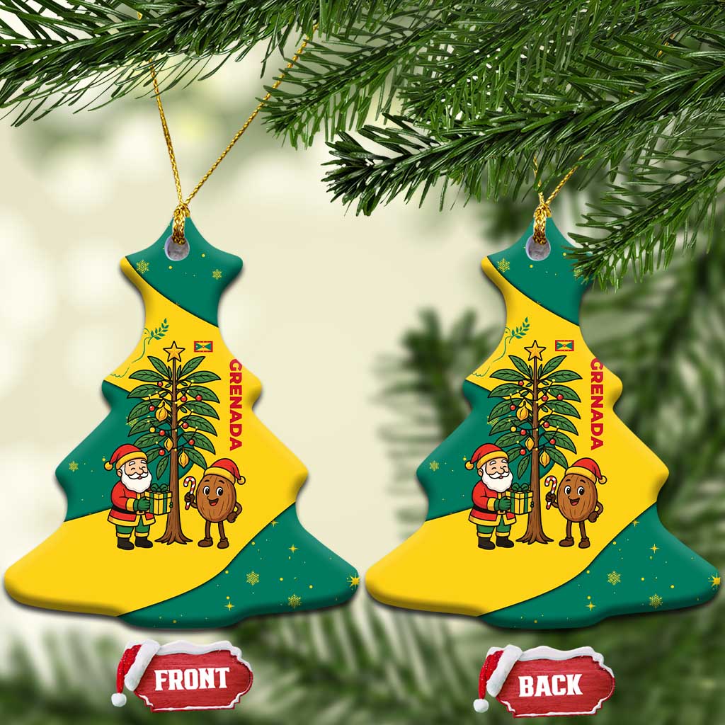 Grenada Christmas Ceramic Ornament with Santa Nutmeg Tree Peace Dove and Festive Gift Design - Wonder Print Shop