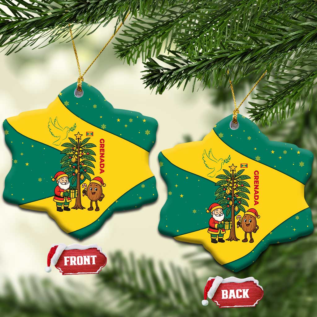 Grenada Christmas Ceramic Ornament with Santa Nutmeg Tree Peace Dove and Festive Gift Design - Wonder Print Shop