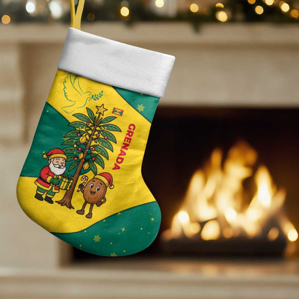 Grenada Christmas Stocking with Santa Nutmeg Tree Peace Dove and Festive Gift Design - Wonder Print Shop