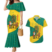 Grenada Christmas Couples Matching Mermaid Dress and Hawaiian Shirt with Santa Nutmeg Tree Peace Dove and Festive Gift Design - Wonder Print Shop