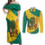 Grenada Christmas Couples Matching Off Shoulder Maxi Dress and Long Sleeve Button Shirt with Santa Nutmeg Tree Peace Dove and Festive Gift Design - Wonder Print Shop