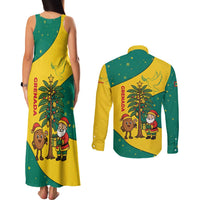 Grenada Christmas Couples Matching Tank Maxi Dress and Long Sleeve Button Shirt with Santa Nutmeg Tree Peace Dove and Festive Gift Design - Wonder Print Shop