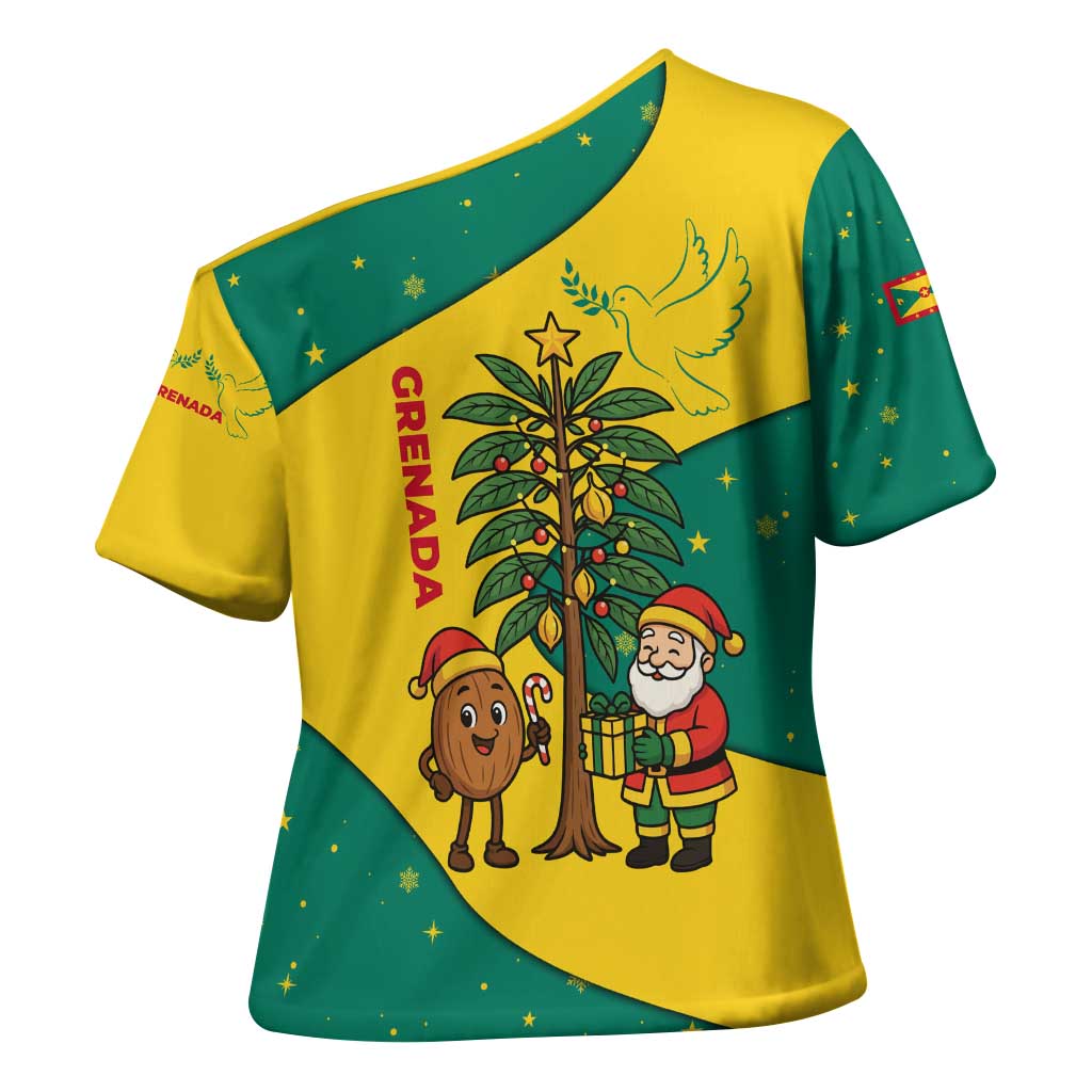 Grenada Christmas Cross Shoulder Shirt with Santa Nutmeg Tree Peace Dove and Festive Gift Design - Wonder Print Shop