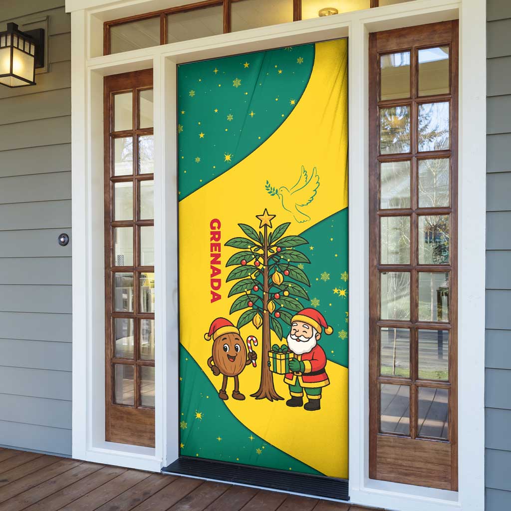 Grenada Christmas Door Cover with Santa Nutmeg Tree Peace Dove and Festive Gift Design - Wonder Print Shop