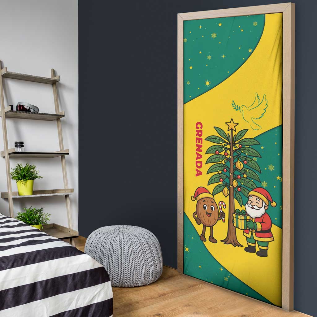 Grenada Christmas Door Cover with Santa Nutmeg Tree Peace Dove and Festive Gift Design - Wonder Print Shop