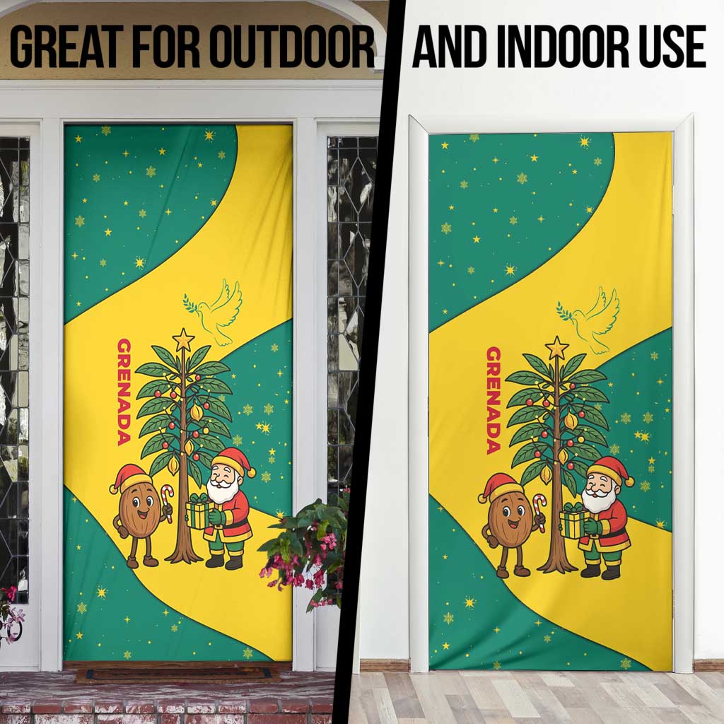 Grenada Christmas Door Cover with Santa Nutmeg Tree Peace Dove and Festive Gift Design - Wonder Print Shop