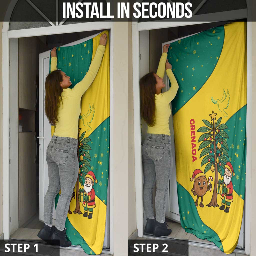 Grenada Christmas Door Cover with Santa Nutmeg Tree Peace Dove and Festive Gift Design - Wonder Print Shop