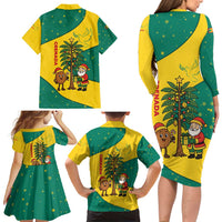 Grenada Christmas Family Matching Long Sleeve Bodycon Dress and Hawaiian Shirt with Santa Nutmeg Tree Peace Dove and Festive Gift Design - Wonder Print Shop