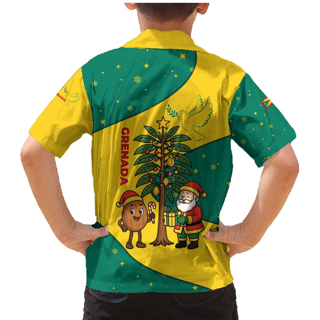 Grenada Christmas Family Matching Mermaid Dress and Hawaiian Shirt with Santa Nutmeg Tree Peace Dove and Festive Gift Design - Wonder Print Shop