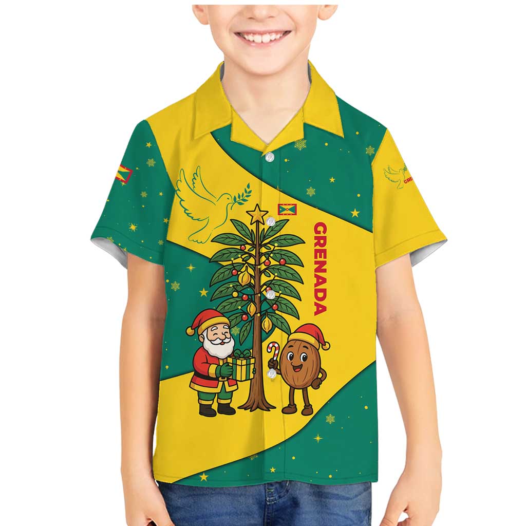 Grenada Christmas Family Matching Mermaid Dress and Hawaiian Shirt with Santa Nutmeg Tree Peace Dove and Festive Gift Design - Wonder Print Shop