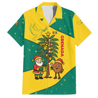 Grenada Christmas Family Matching Off The Shoulder Long Sleeve Dress and Hawaiian Shirt with Santa Nutmeg Tree Peace Dove and Festive Gift Design - Wonder Print Shop