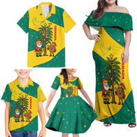 Grenada Christmas Family Matching Off Shoulder Maxi Dress and Hawaiian Shirt with Santa Nutmeg Tree Peace Dove and Festive Gift Design - Wonder Print Shop