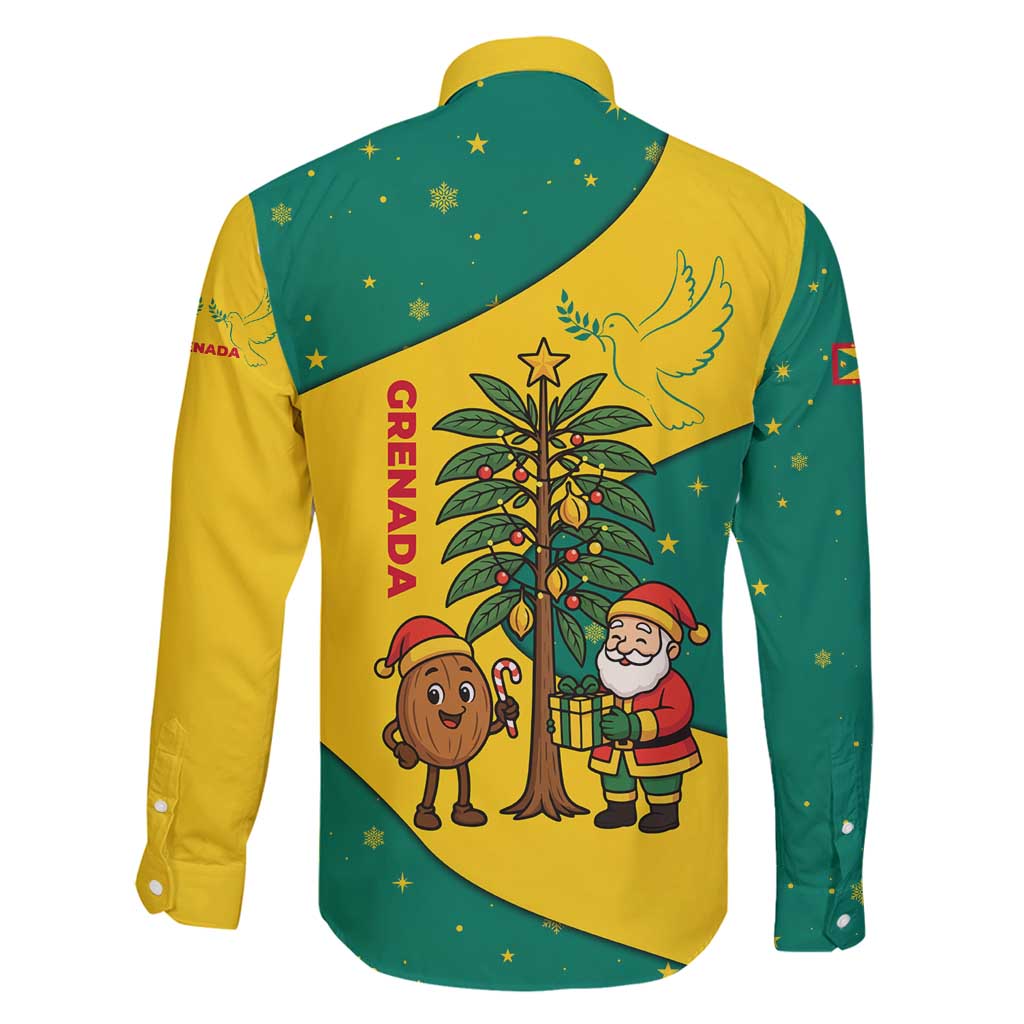 Grenada Christmas Family Matching Off Shoulder Short Dress and Hawaiian Shirt with Santa Nutmeg Tree Peace Dove and Festive Gift Design - Wonder Print Shop