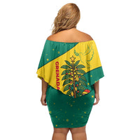 Grenada Christmas Family Matching Off Shoulder Short Dress and Hawaiian Shirt with Santa Nutmeg Tree Peace Dove and Festive Gift Design - Wonder Print Shop