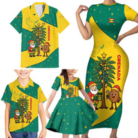 Grenada Christmas Family Matching Short Sleeve Bodycon Dress and Hawaiian Shirt with Santa Nutmeg Tree Peace Dove and Festive Gift Design - Wonder Print Shop