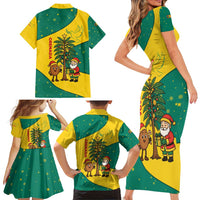 Grenada Christmas Family Matching Short Sleeve Bodycon Dress and Hawaiian Shirt with Santa Nutmeg Tree Peace Dove and Festive Gift Design - Wonder Print Shop