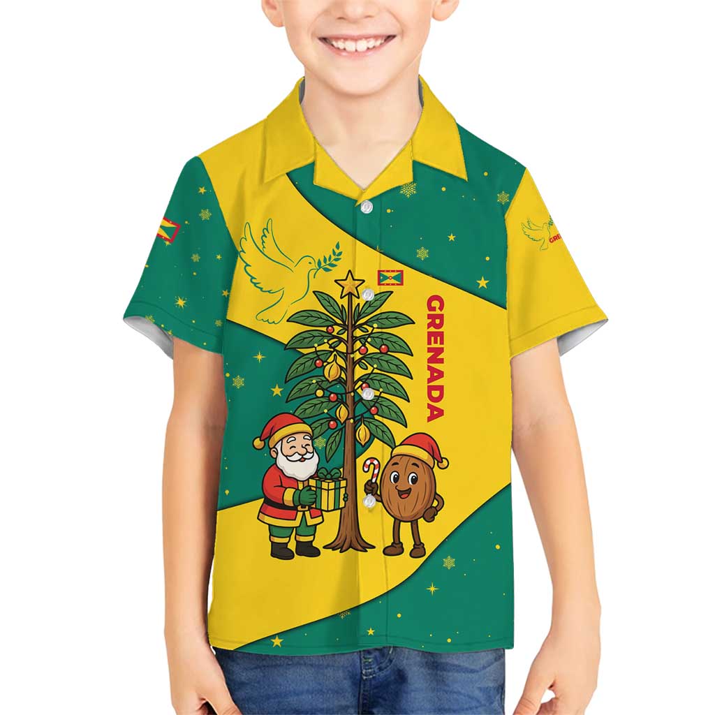 Grenada Christmas Family Matching Summer Maxi Dress and Hawaiian Shirt with Santa Nutmeg Tree Peace Dove and Festive Gift Design - Wonder Print Shop
