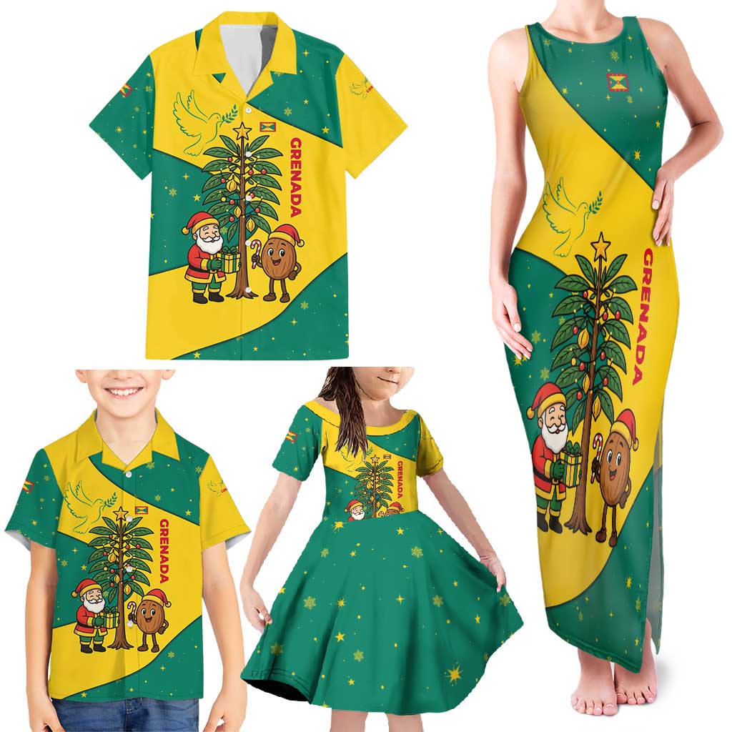 Grenada Christmas Family Matching Tank Maxi Dress and Hawaiian Shirt with Santa Nutmeg Tree Peace Dove and Festive Gift Design - Wonder Print Shop