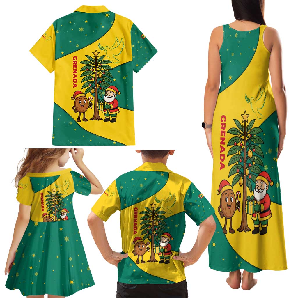 Grenada Christmas Family Matching Tank Maxi Dress and Hawaiian Shirt with Santa Nutmeg Tree Peace Dove and Festive Gift Design - Wonder Print Shop