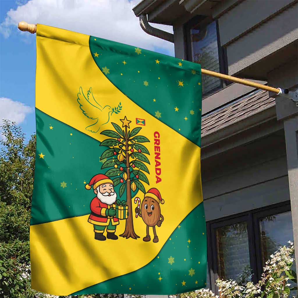 Grenada Christmas Garden Flag with Santa Nutmeg Tree Peace Dove and Festive Gift Design - Wonder Print Shop