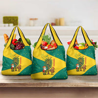 Grenada Christmas Grocery Bag with Santa Nutmeg Tree Peace Dove and Festive Gift Design - Wonder Print Shop