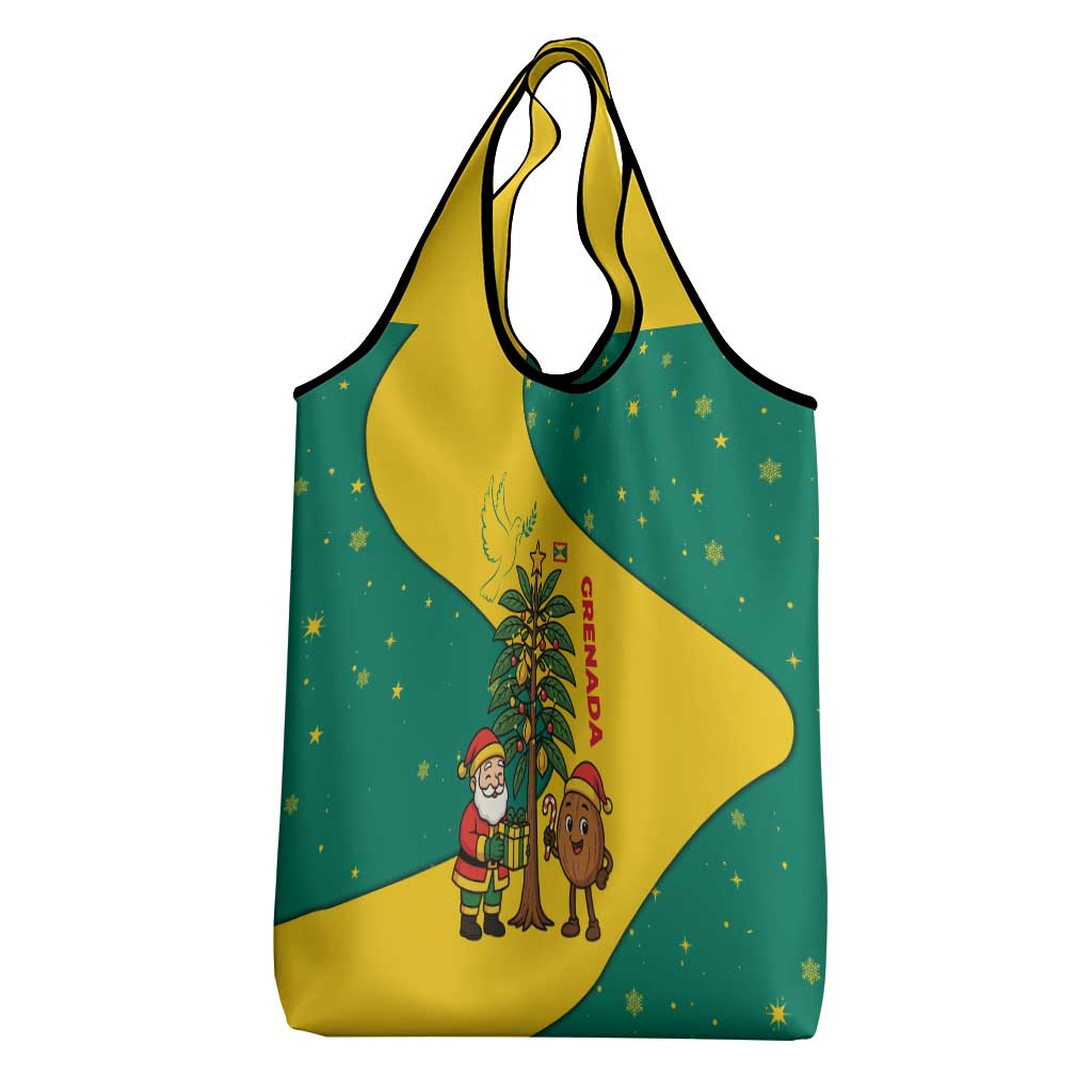 Grenada Christmas Grocery Bag with Santa Nutmeg Tree Peace Dove and Festive Gift Design - Wonder Print Shop