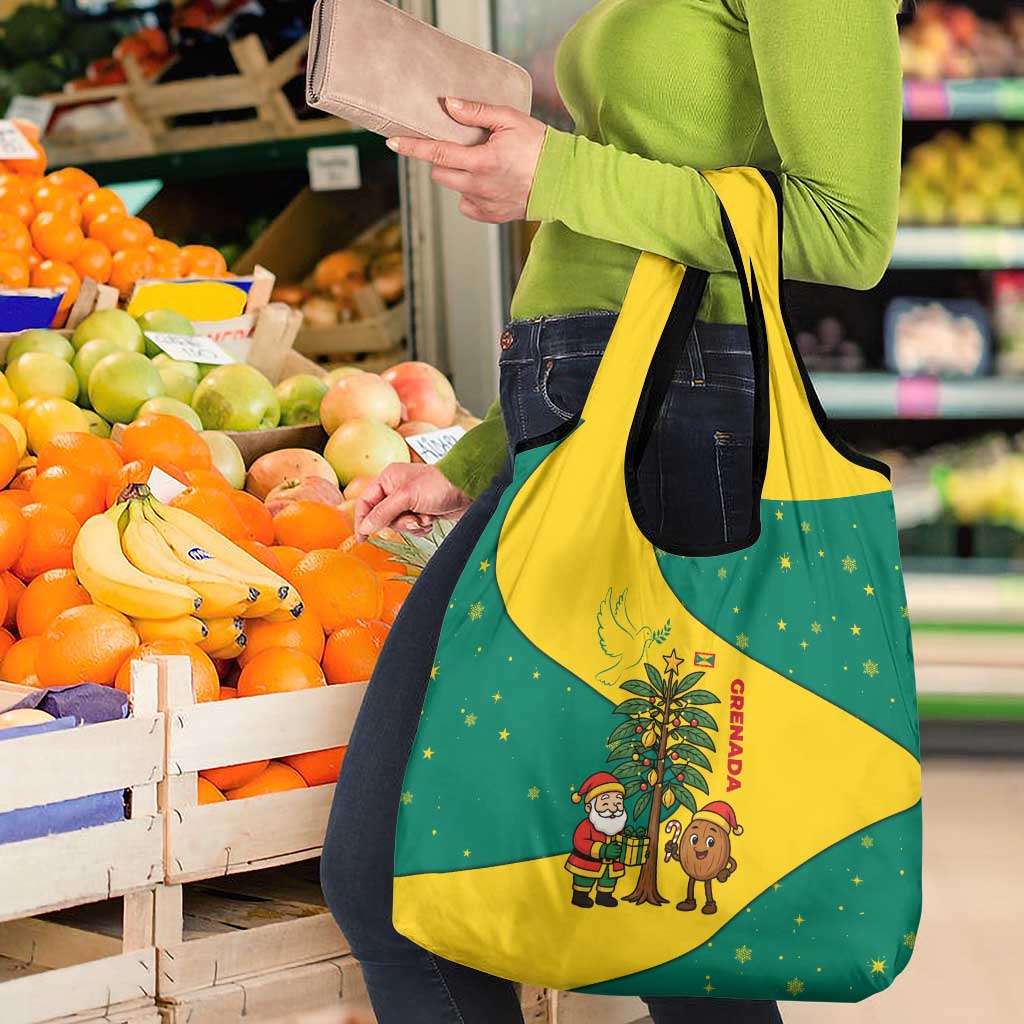 Grenada Christmas Grocery Bag with Santa Nutmeg Tree Peace Dove and Festive Gift Design - Wonder Print Shop