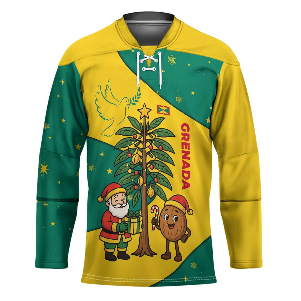 Grenada Christmas Hockey Jersey with Santa Nutmeg Tree Peace Dove and Festive Gift Design - Wonder Print Shop