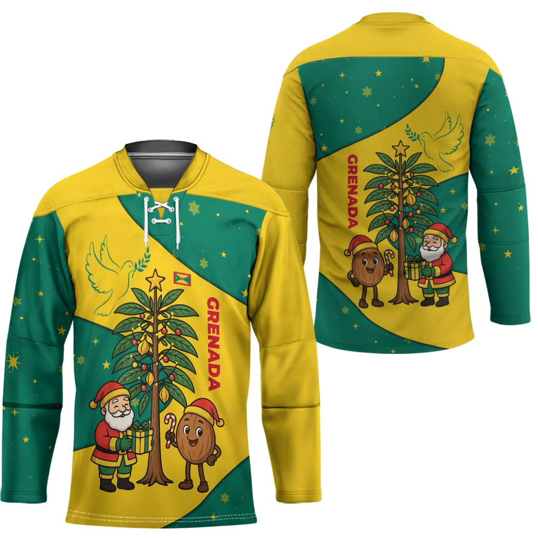 Grenada Christmas Hockey Jersey with Santa Nutmeg Tree Peace Dove and Festive Gift Design - Wonder Print Shop