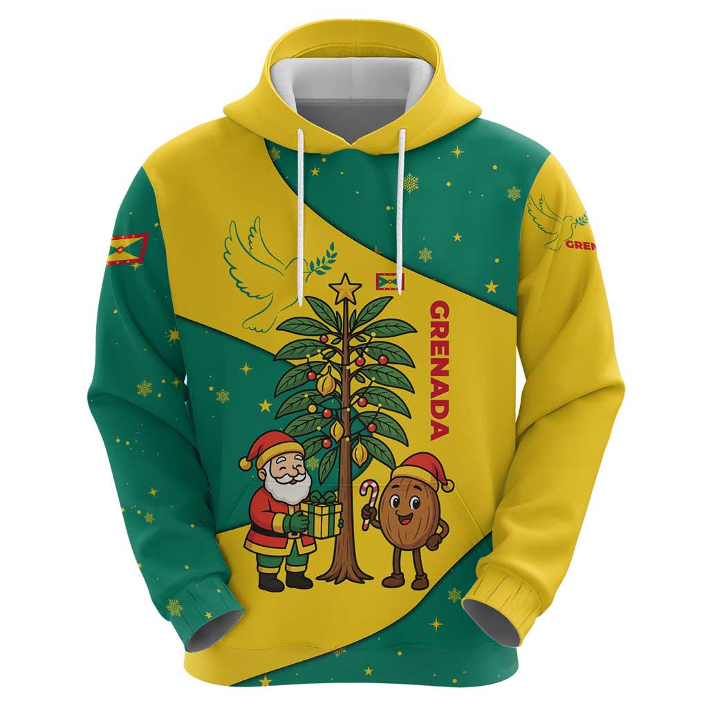 Grenada Christmas Hoodie with Santa Nutmeg Tree Peace Dove and Festive Gift Design - Wonder Print Shop