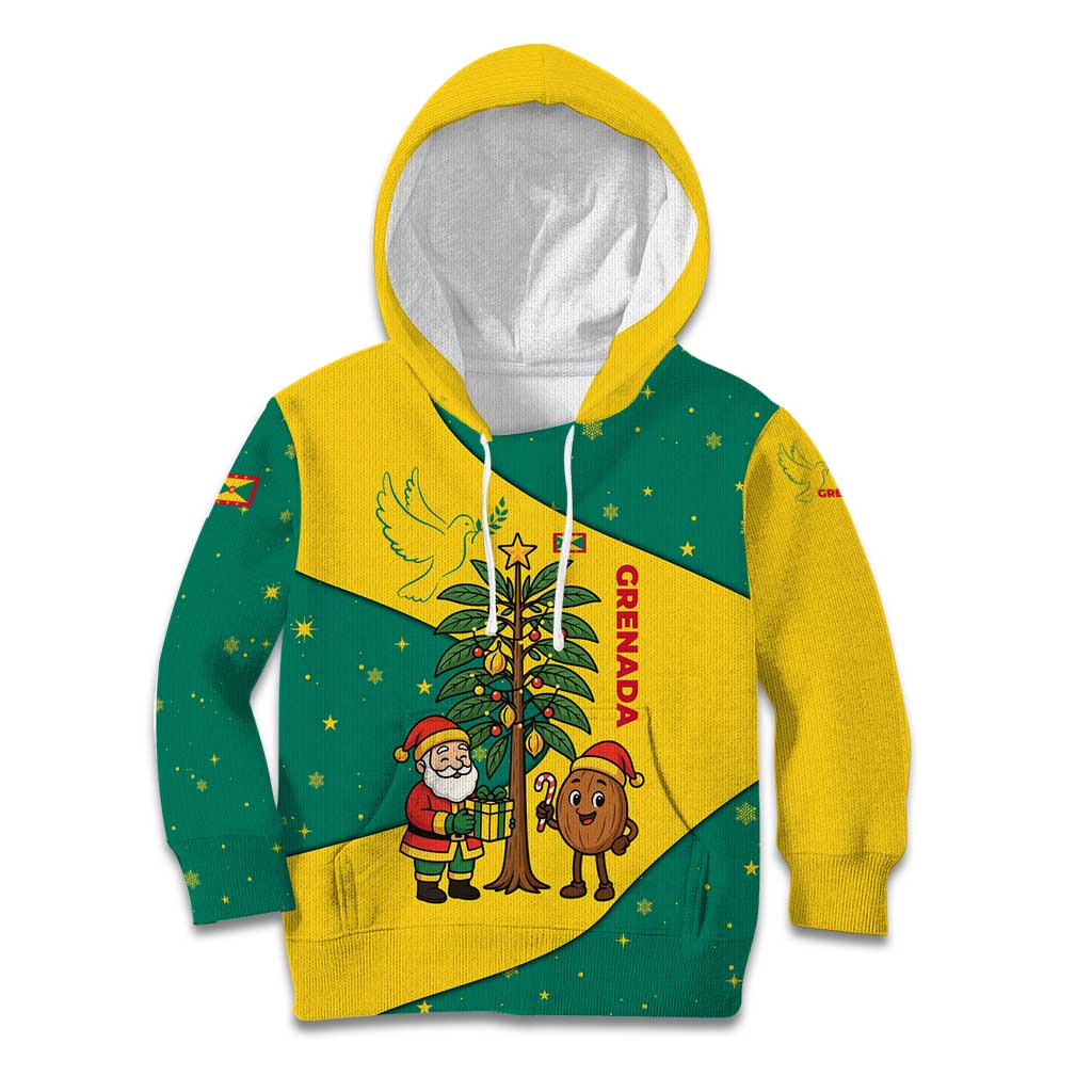 Grenada Christmas Kid Hoodie with Santa Nutmeg Tree Peace Dove and Festive Gift Design - Wonder Print Shop