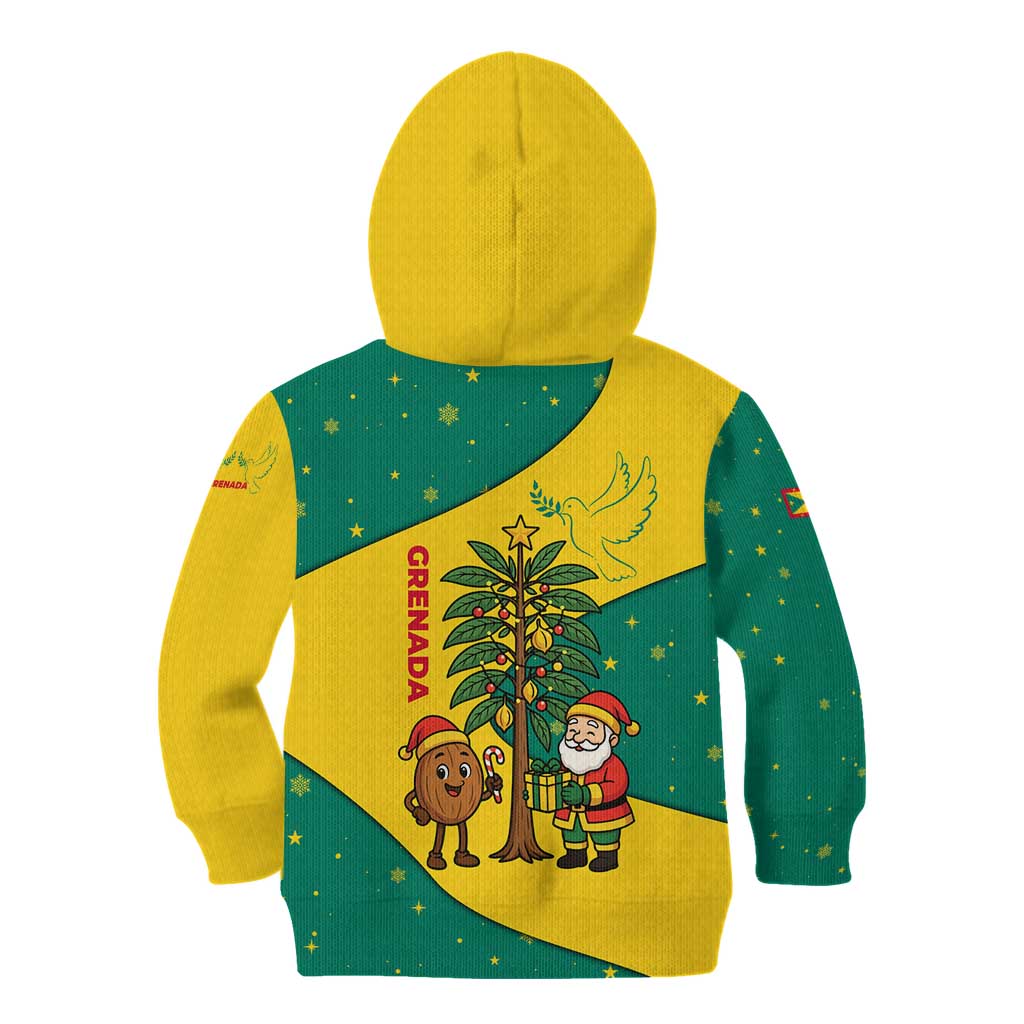 Grenada Christmas Kid Hoodie with Santa Nutmeg Tree Peace Dove and Festive Gift Design - Wonder Print Shop
