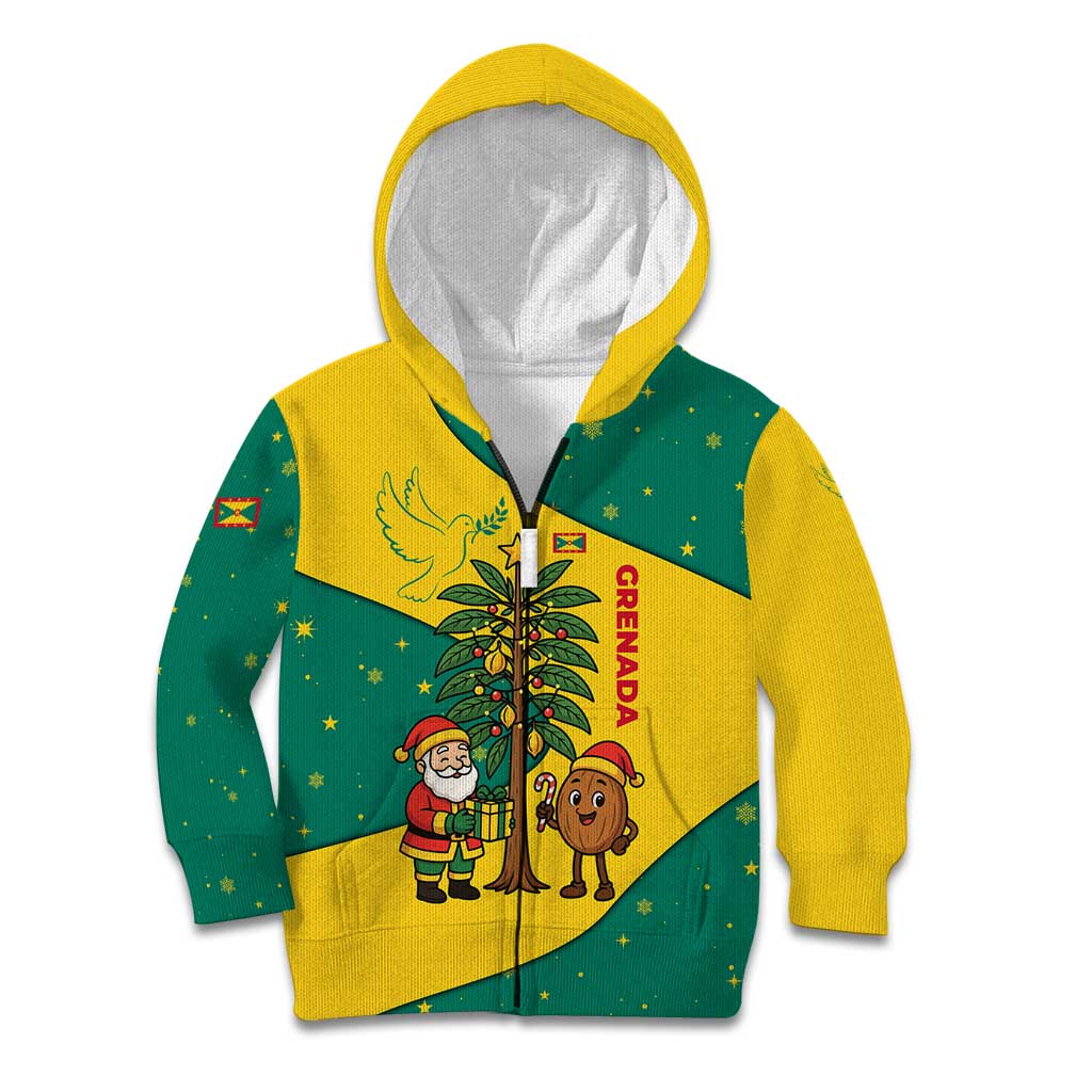 Grenada Christmas Kid Hoodie with Santa Nutmeg Tree Peace Dove and Festive Gift Design - Wonder Print Shop