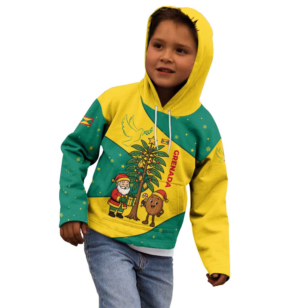 Grenada Christmas Kid Hoodie with Santa Nutmeg Tree Peace Dove and Festive Gift Design - Wonder Print Shop