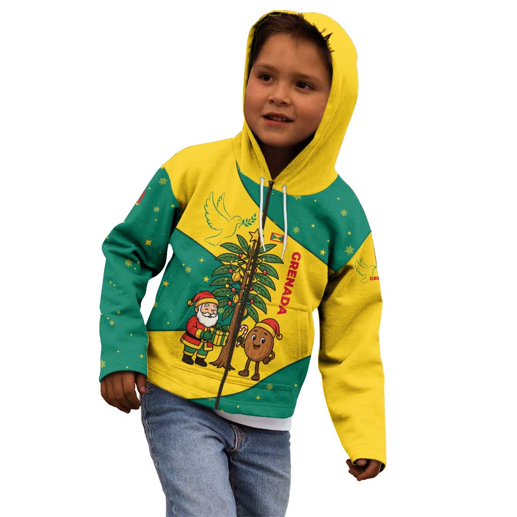 Grenada Christmas Kid Hoodie with Santa Nutmeg Tree Peace Dove and Festive Gift Design - Wonder Print Shop
